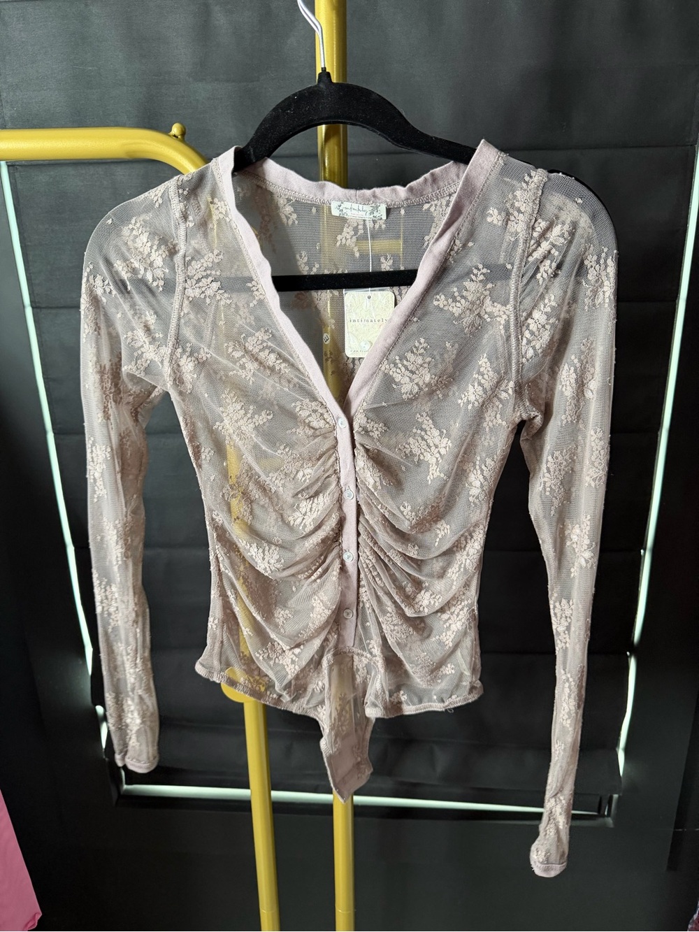 Free People Sheer Lace Ruched Bodysuit